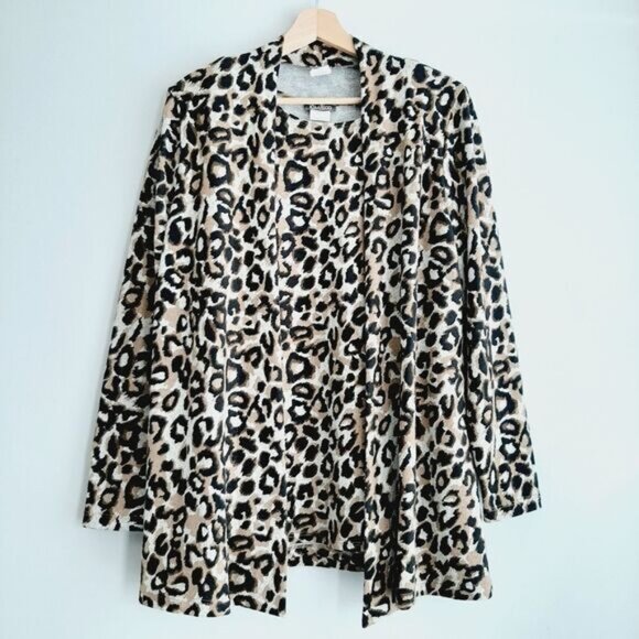KIM & CO 2x Cardigan & Top Set - Soft Fine Knit Leopard Pattern Sz L - Picture 11 of 13